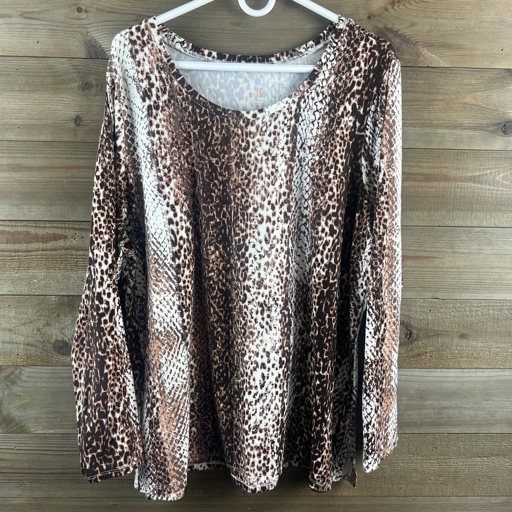Belle By Kim Gravel Womens Shirt Long Sleeve Scoop Neck Snakeskin TripleLuxe XL